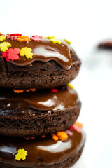 chocolate cake donuts isolated on white background