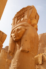 Fototapeta na wymiar Column capital with the face of Hatshepsut goddess, located at Hatshepsut temple in Thebes, Egypt