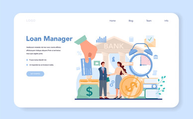 Loan manager web banner or landing page. Bank employee