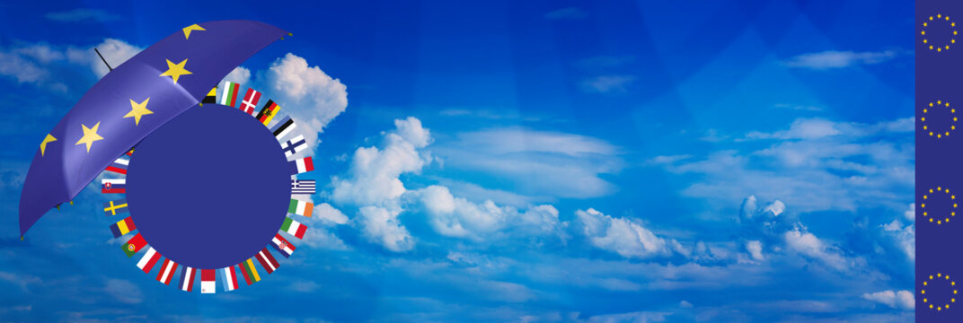 Schutzschirm der Europ&auml;ischen Union (EU) zu der Covid-19-Pandemie in Europa, Banner.