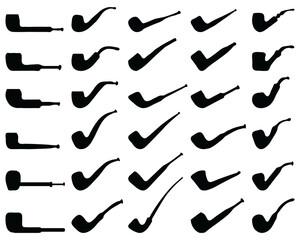 Black silhouettes of tobacco pipes on white background