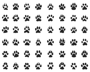 Fototapeta na wymiar Black print of paw of dogs and cats on a white background 