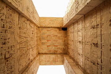 Main entrance of famous temple of Ramses III, Medinet Habu, Thebes