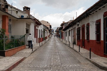 narrow street in the town of San Cristobal, Mexico