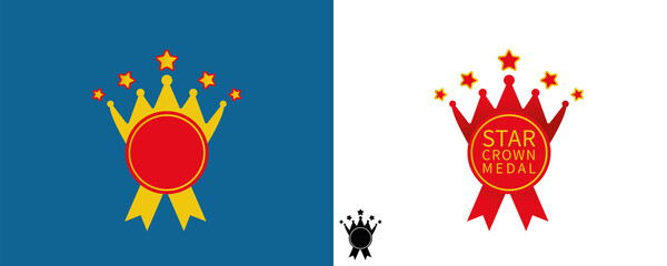 Set of different medal and crown icons logo. Royal crown and stars award logo icons. Get vector icon illustration sign. Award vector icon. Modern logo graphic line art design icons.