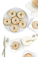 Frosted donuts on white background