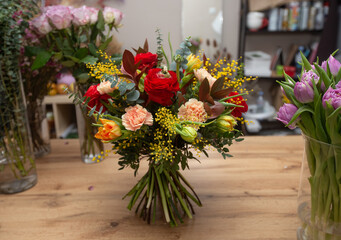 Spring flower bouquet in flower studio 