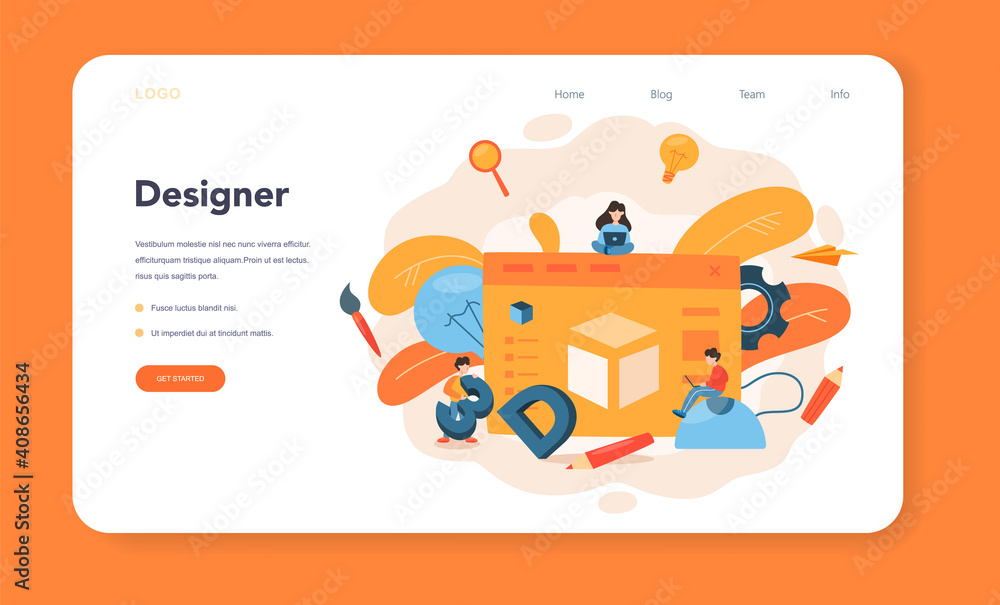 Aufkleber designer 3d modeling web banner or landing page. digital drawing
