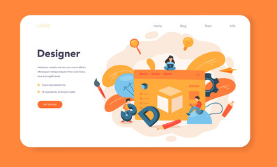 Designer 3D modeling web banner or landing page. Digital drawing
