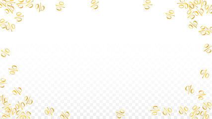 Luxury Vector Gold Percentage Sign Confetti on Transparent. Percent Sale Background.