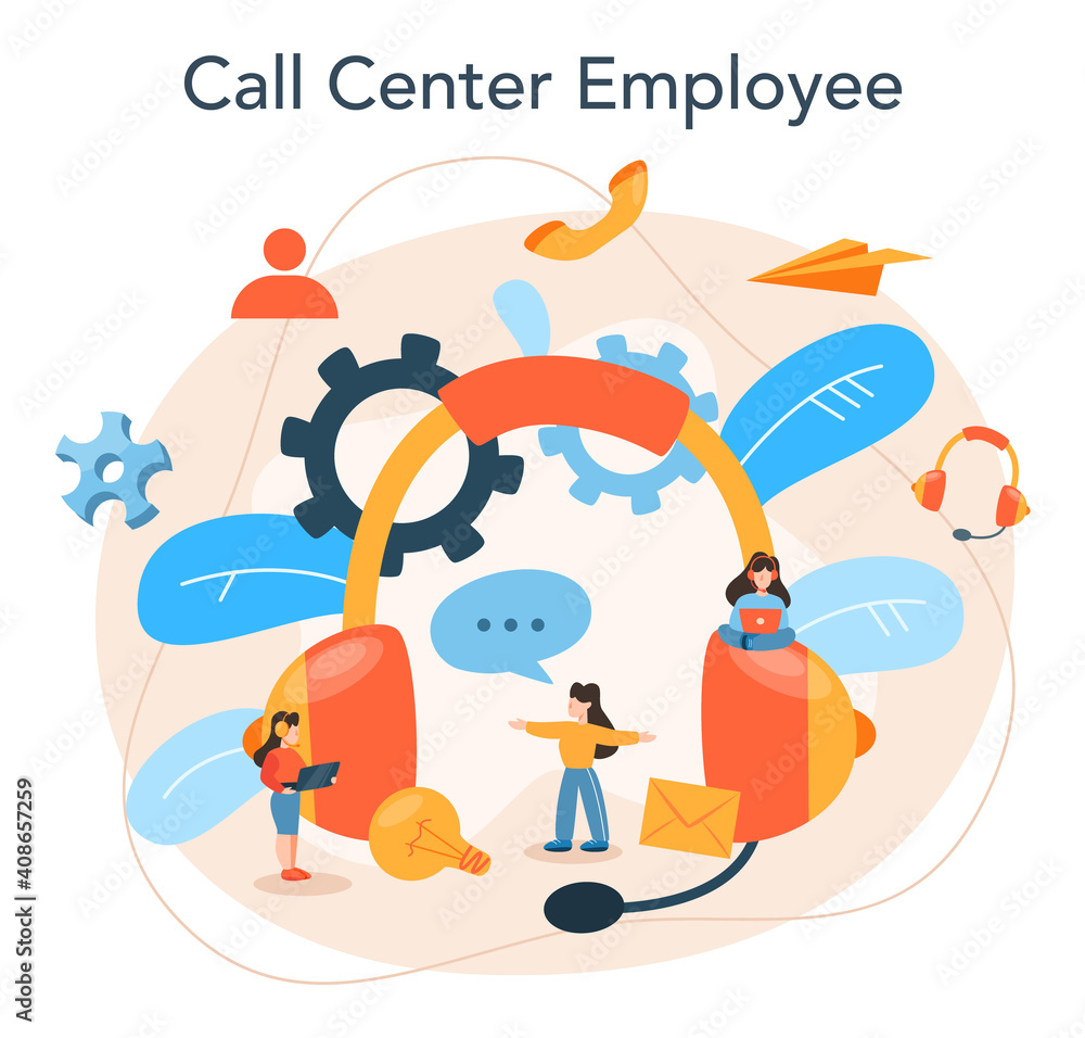 Sticker call center or technical support concept. idea of customer service