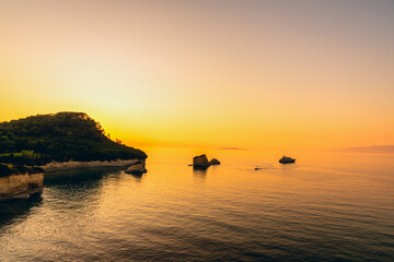 Golden sunset over Corfu Island, Sidari,  Rocks of Canal d'Amour