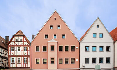 Facades of houses in a European town