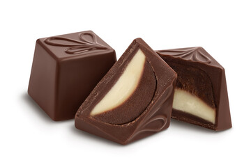 Chocolate candy isolated on white background with clipping path and full depth of field