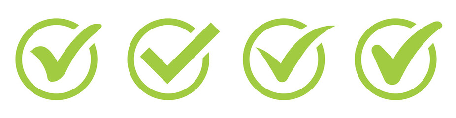 Green check mark icon. Check mark vector icon. Checkmark Illustration. Vector symbols set ,green checkmark isolated on white background. Correct vote choise isolated symbol.