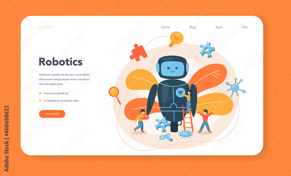 Aufkleber roboticist web banner or landing page. robotic engineering