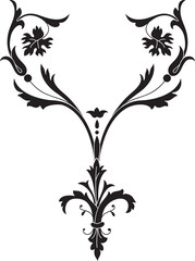 floral baroque motif black silhouette isolated on white background