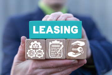 Leasing business concept. Сonclusion of a agreement between lessee and lessor over the rent of an asset. - obrazy, fototapety, plakaty