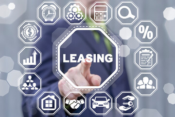 Leasing business concept. Agreement between lessee and lessor over the rent of an asset as car, vehicle, land, real estate or equipment, or buy. - obrazy, fototapety, plakaty