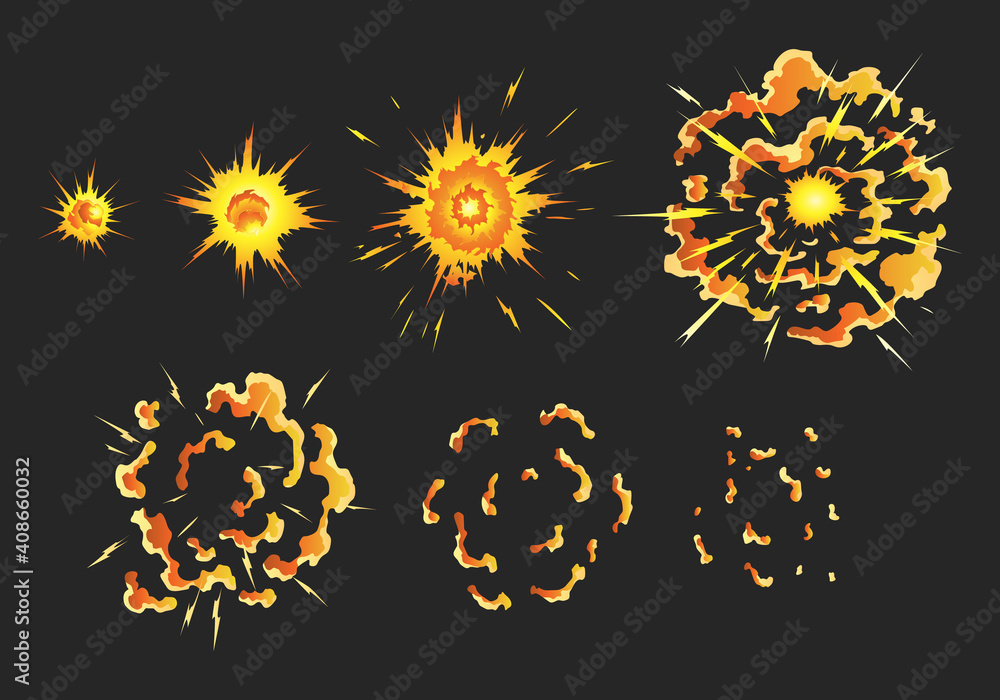 Poster animation for game of the explosion effect in separate frames. cartoon animation for game. exploding