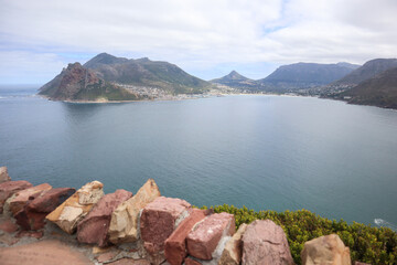 Scenic view of Hout Bay harbor from Chapman's Peak drive, Cape Town, South Africa 