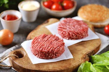 Fresh minced beef ready to cook cutlets.