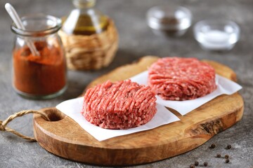 Fresh minced beef ready to cook cutlets.