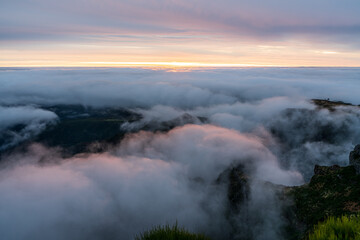 Beautiful mountain scenery near the mountain peak Pico do Arierio on Madeira Island