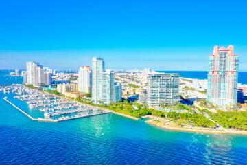 Fototapeta na wymiar Miami Beach South Pointe condo buildings aerial 