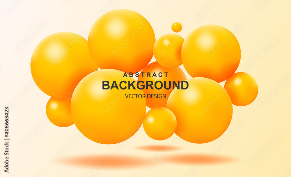 Leinwandbilder abstract background with falling 3d orange balls. dynamic flying colorful bubbles, futuristic compos