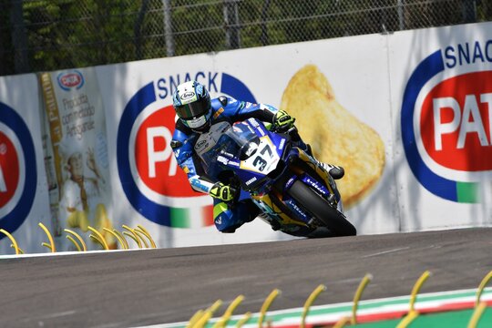 San Marino Italy - May 11, 2018: Ondrej Jezek CZE Yamaha YZF R1 Guandalini Racing Team, in action during the Superbike Qualifying session on May 11, 2018 in Imola Circuit, Italy.