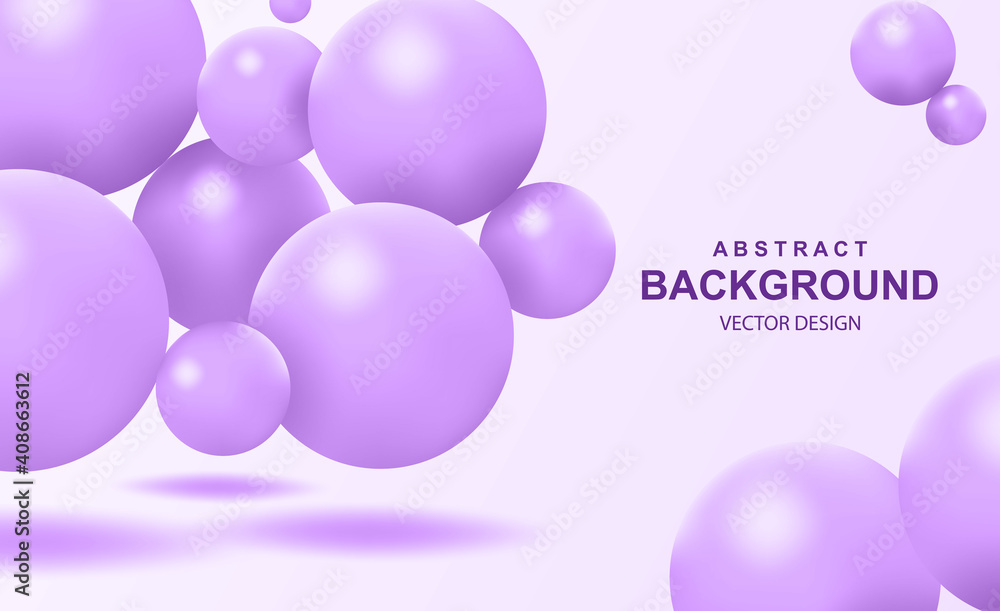 Aufkleber abstract background with falling 3d purple balls. dynamic flying colorful bubbles, futuristic compos