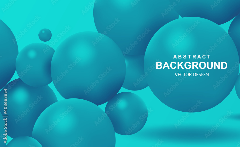 Fototapete Abstract background with 3d turquoise balls. Colorful bubbles pattern, futuristic composition with glossy spheres or particles. Trendy wallpaper or presentation design. Realistic vector illustration.