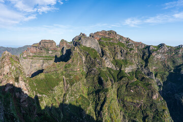Beautiful mountain scenery near the mountain peak Pico do Arierio on Madeira Island