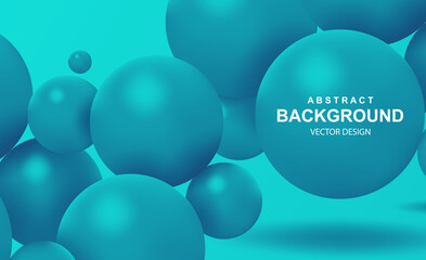 Abstract background with 3d turquoise balls. Colorful bubbles pattern, futuristic composition with glossy spheres or particles. Trendy wallpaper or presentation design. Realistic vector illustration.