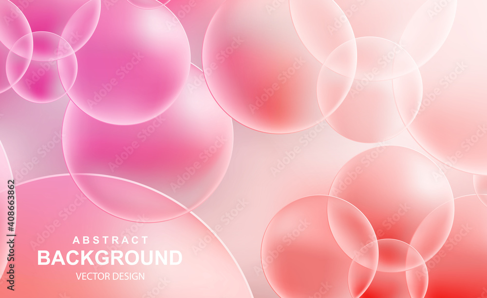 Poster abstract background with pink transparent balls. colorful bubbles pattern design, futuristic composi