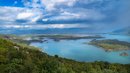 Fototapeta na wymiar Aerial view of Slansko lake near Niksic, Montenegro