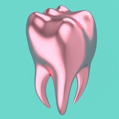 3d illustration of a metal tooth. Concept art tooth with humor