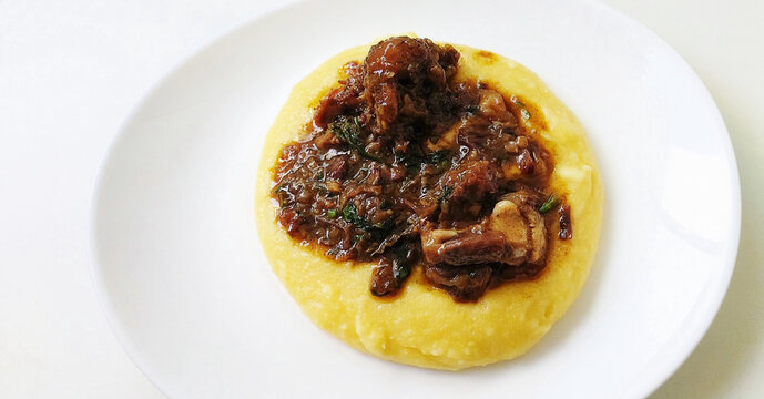 Traditional brazilian dish, Corn meal with oxtail stew, rabada with polenta, S&atilde;o Paulo, Brazil