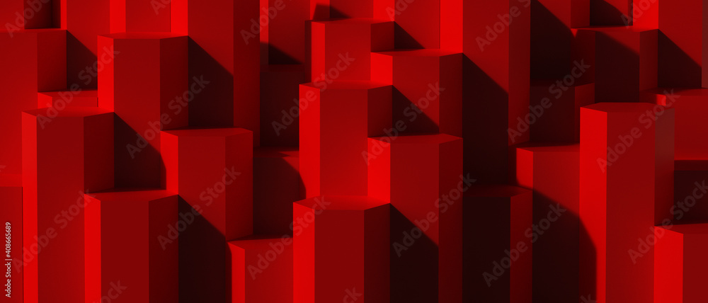 Aufkleber red hexagon pattern backdrop background. 3d rendering.