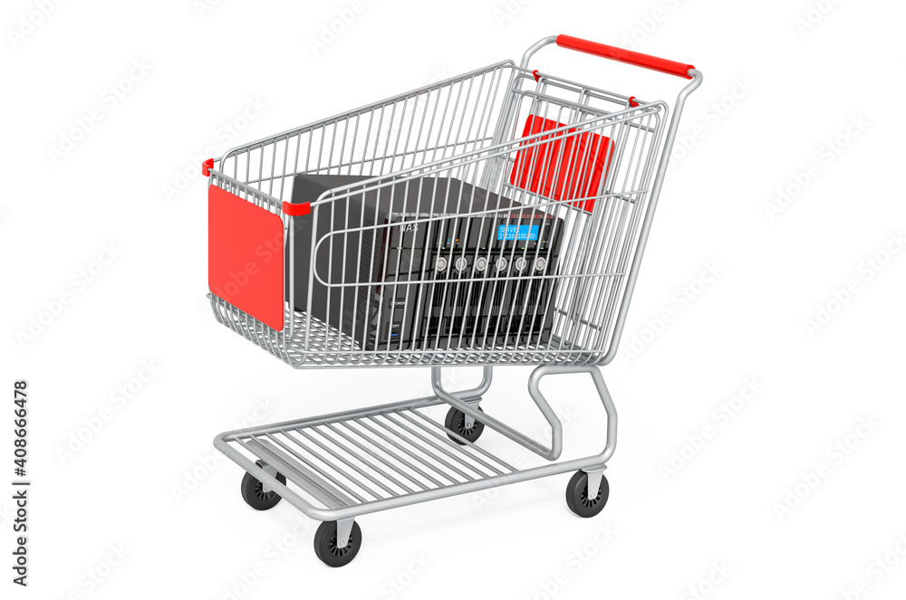 Poster shopping cart with nas. 3d rendering
