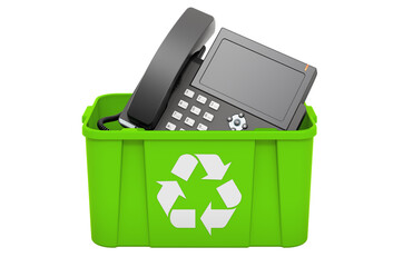 Recycling trashcan with ip phone, 3D rendering