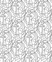 Abstract seamless pattern in line art style, human face. Printing on textiles, products and paper.