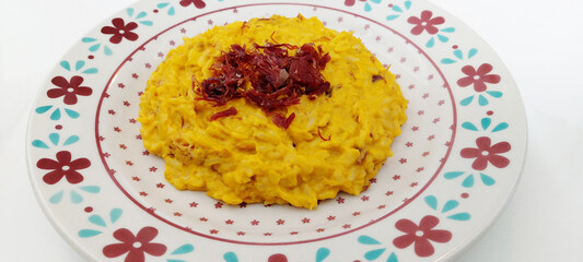 Brazilian traditional food, pumpkin rissoto with carne seca, beef jerky, dried beef, São Paulo, Brazil
