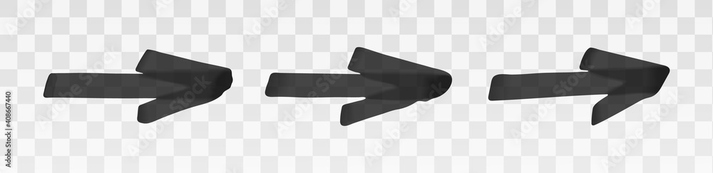 Poster black highlighter arrow set isolated on transparent background. marker pen highlight underline strok