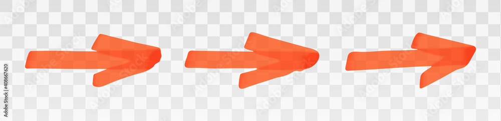 Poster orange highlighter arrow set isolated on transparent background. marker pen highlight underline stro