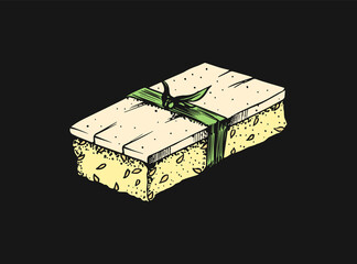 Japanese food. Sushi bar or tomago roll. Hand Drawn engraved sketch for menu. Monochrome style. Vector illustrations