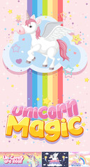 Cute unicorn banner on pastel background color