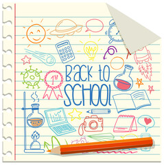 Set of school element doodle on paper