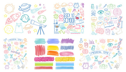 Set of colorful object and symbol hand drawn doodle on white background